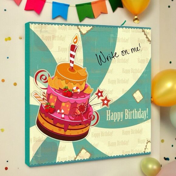 Canvas Kudos Happy Birthday Signable Canvas Wall Art Keepsake Gift 12x12x1.5" - Picture 12 of 13